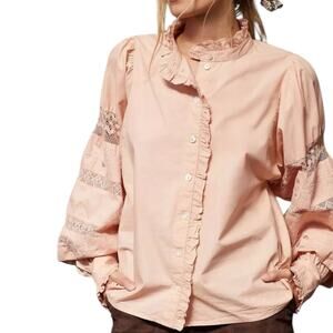 Love The Label Cotton Lace Button-Down Vintage-Inspired Feminine Blouse Pink S
